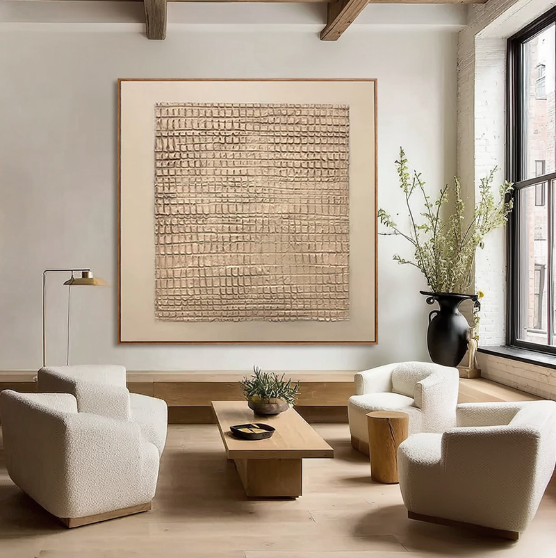 Linen Grid-Textured Abstract Painting