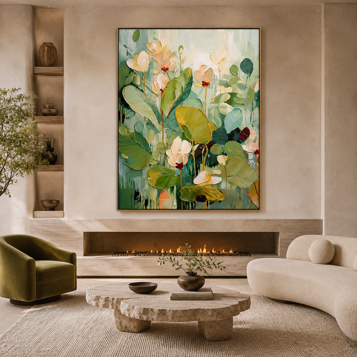 Lotus Meadow-Sage Green Botanical Painting