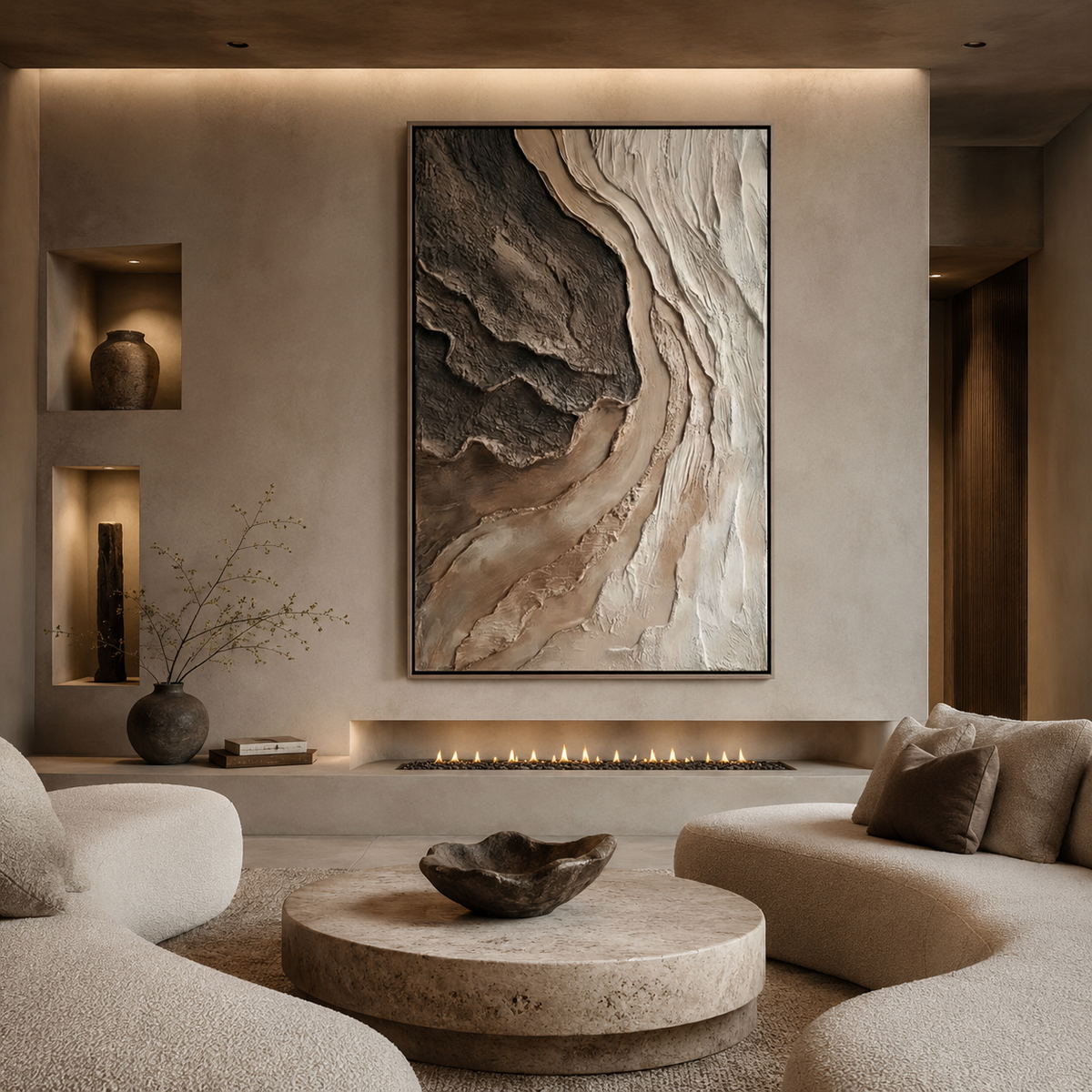 Earth Current-Brown White Textured Abstract Painting