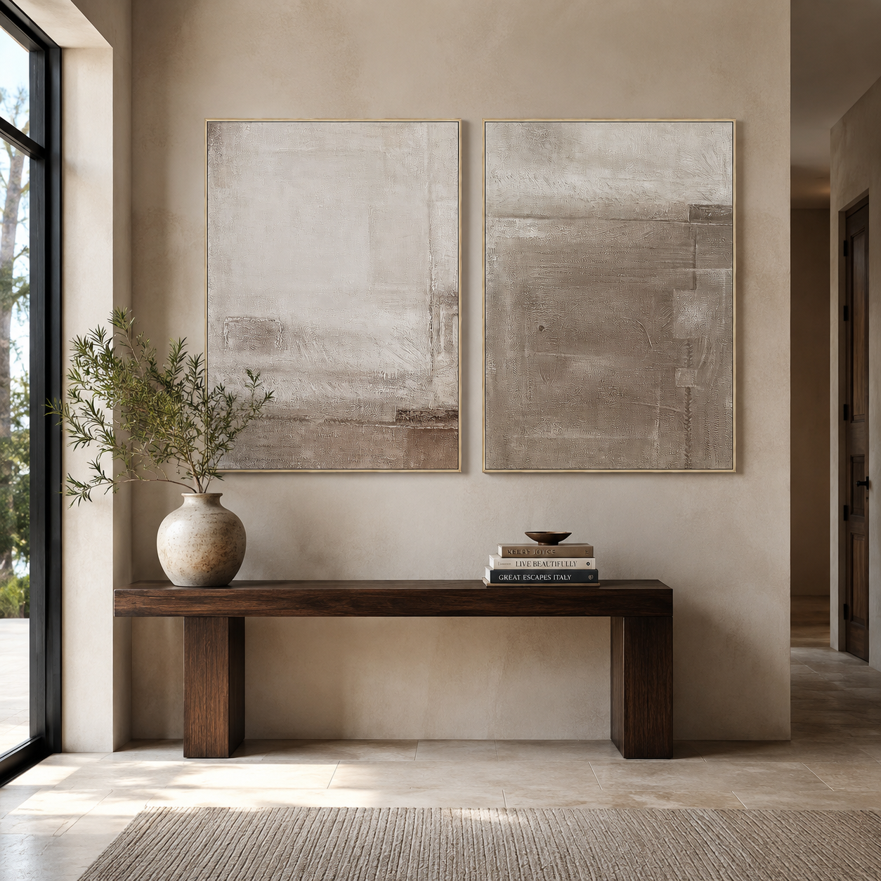 Quiet Structure-Taupe Textured Abstract Diptych