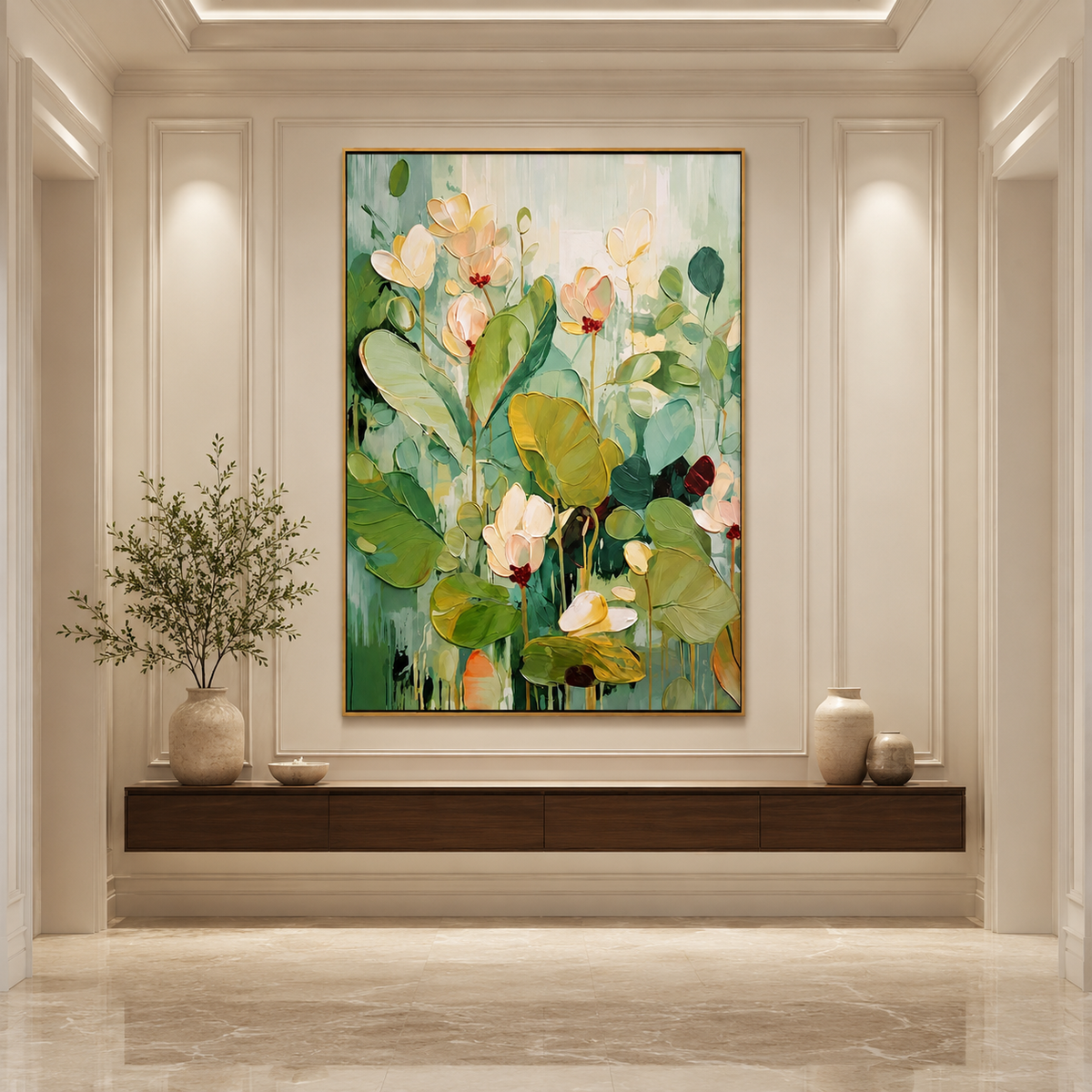 Lotus Meadow-Sage Green Botanical Painting