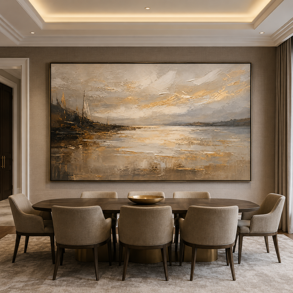 Champagne Horizon-Golden Coastal Landscape Painting