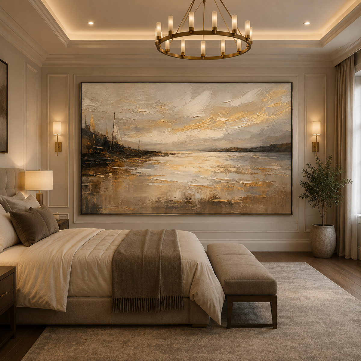 Champagne Horizon-Golden Coastal Landscape Painting
