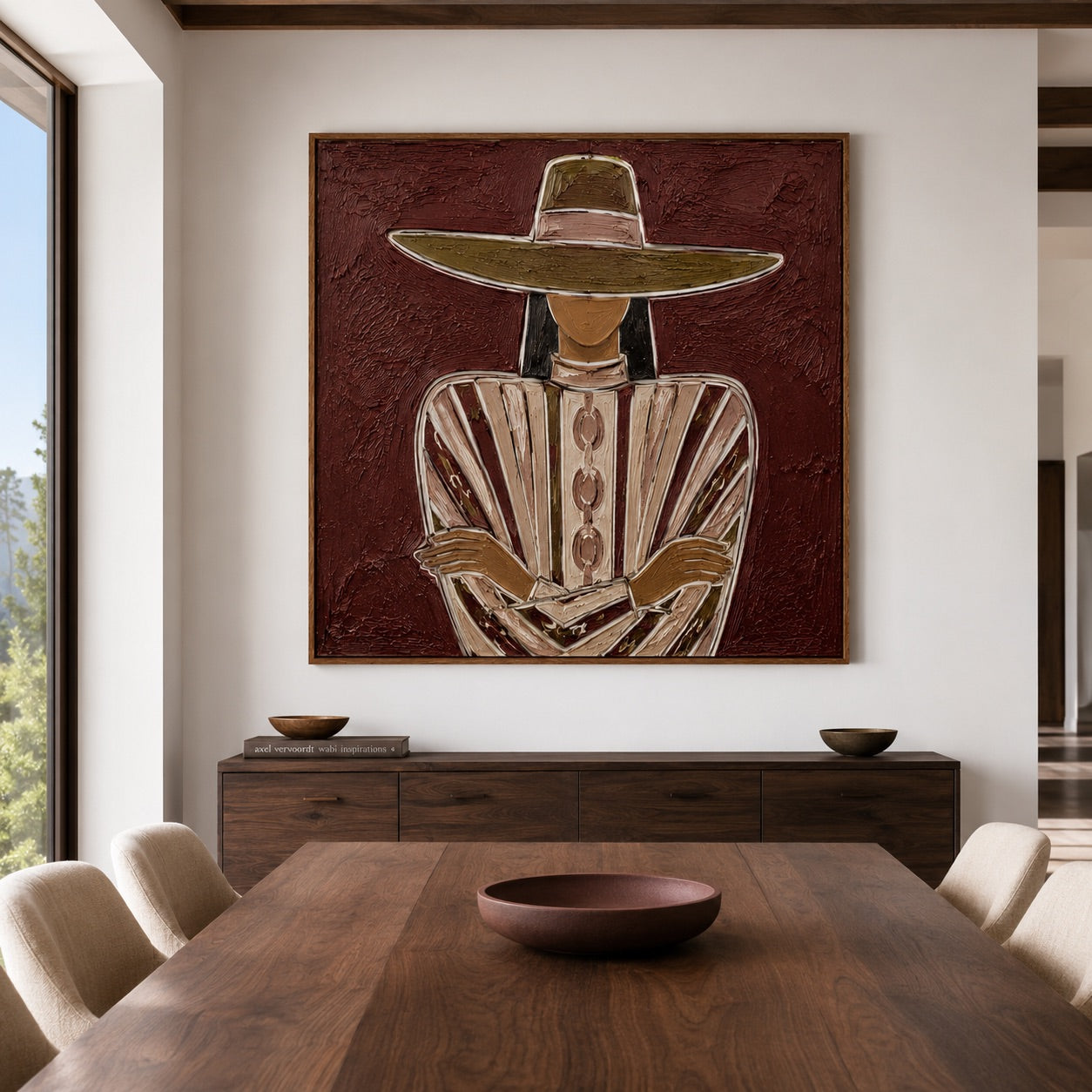 Burgundy Muse-Western Woman Oil Painting