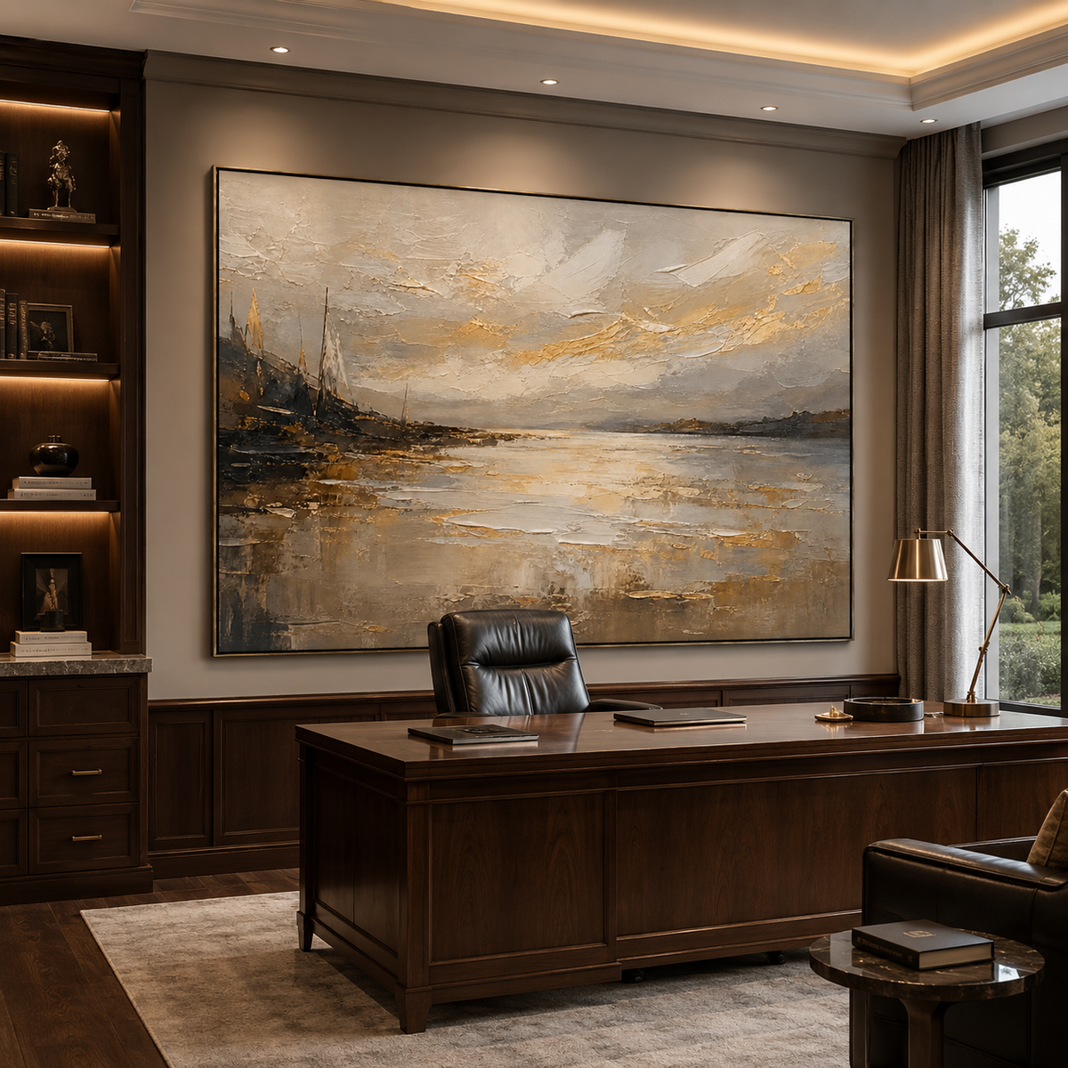 Champagne Horizon-Golden Coastal Landscape Painting