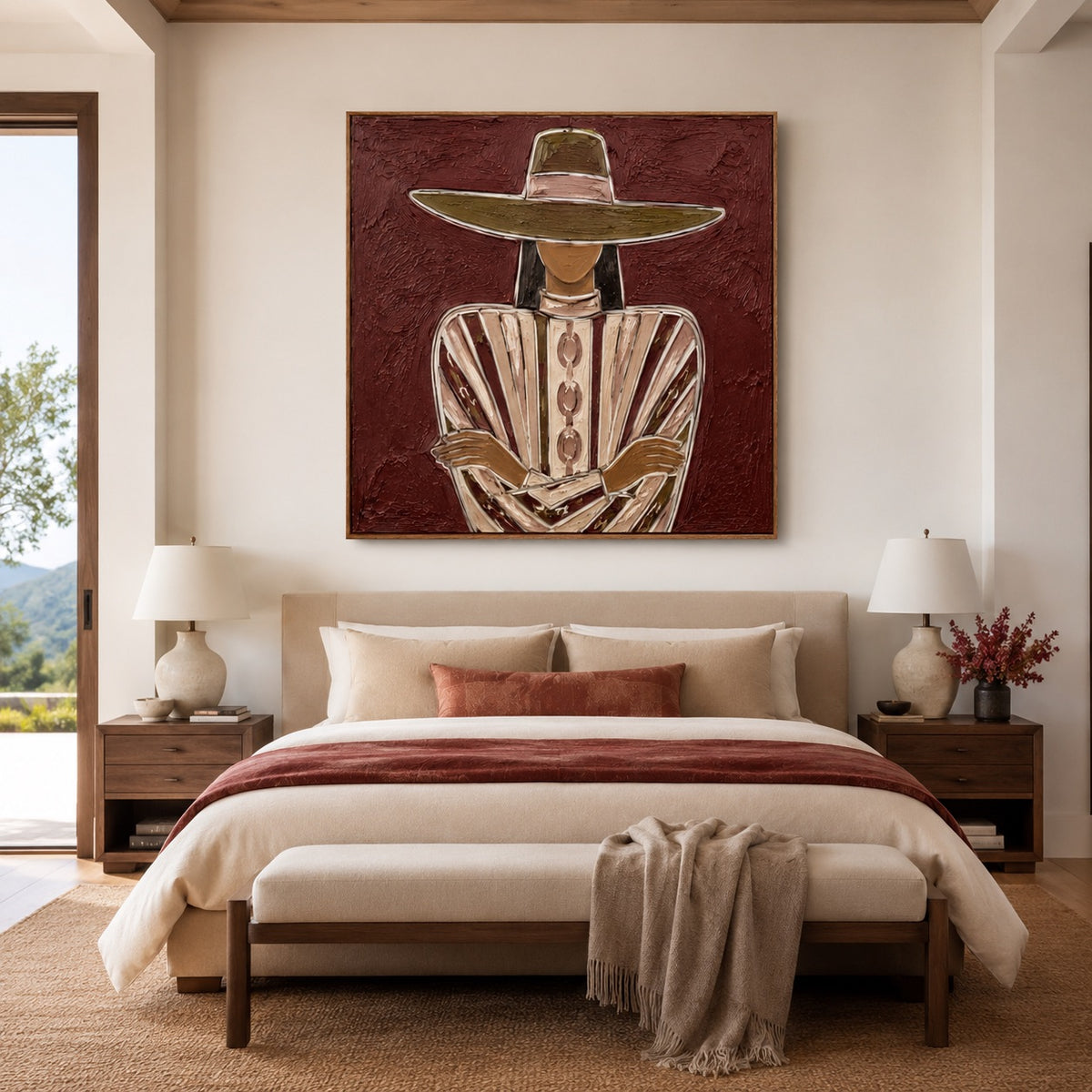 Burgundy Muse-Western Woman Oil Painting