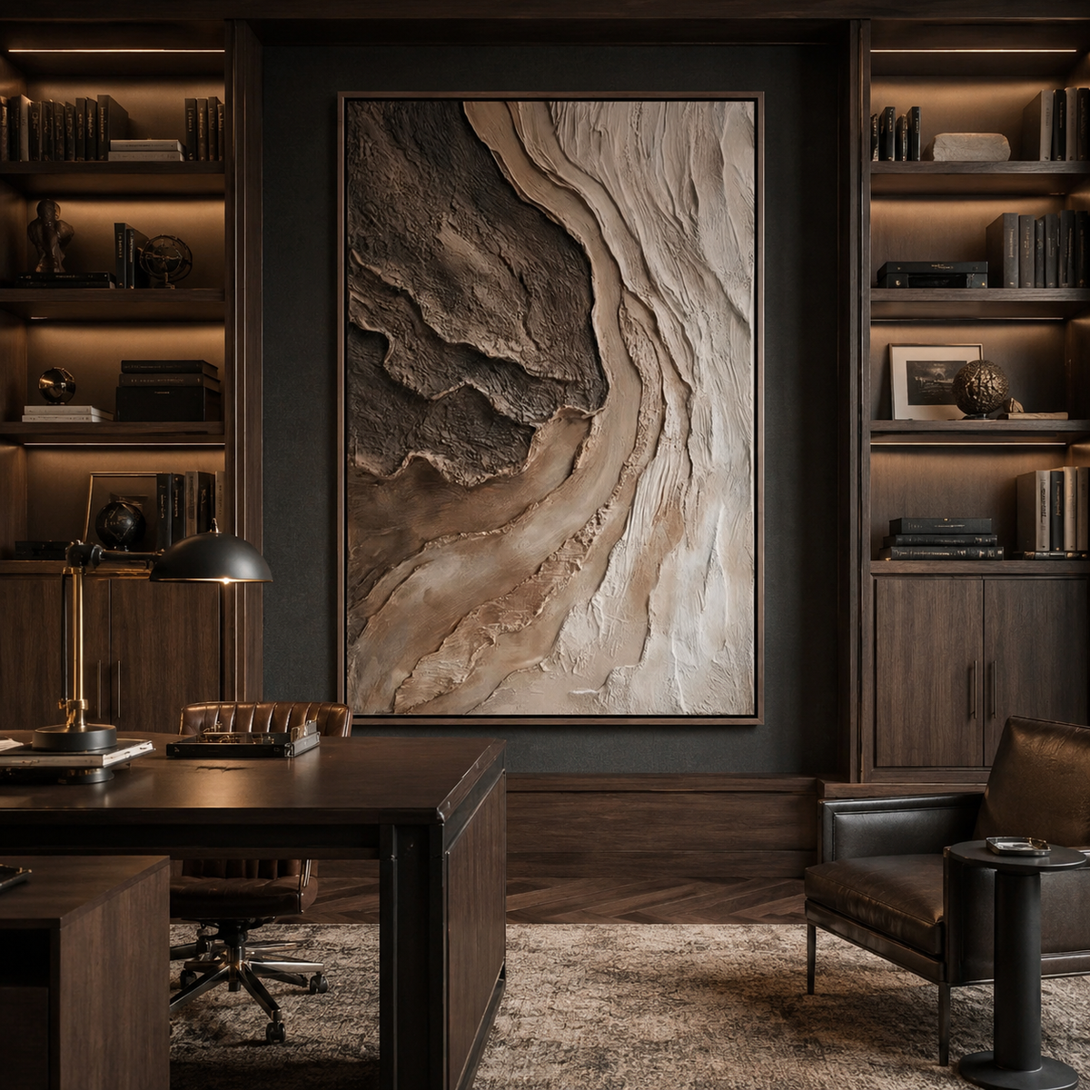 Earth Current-Brown White Textured Abstract Painting