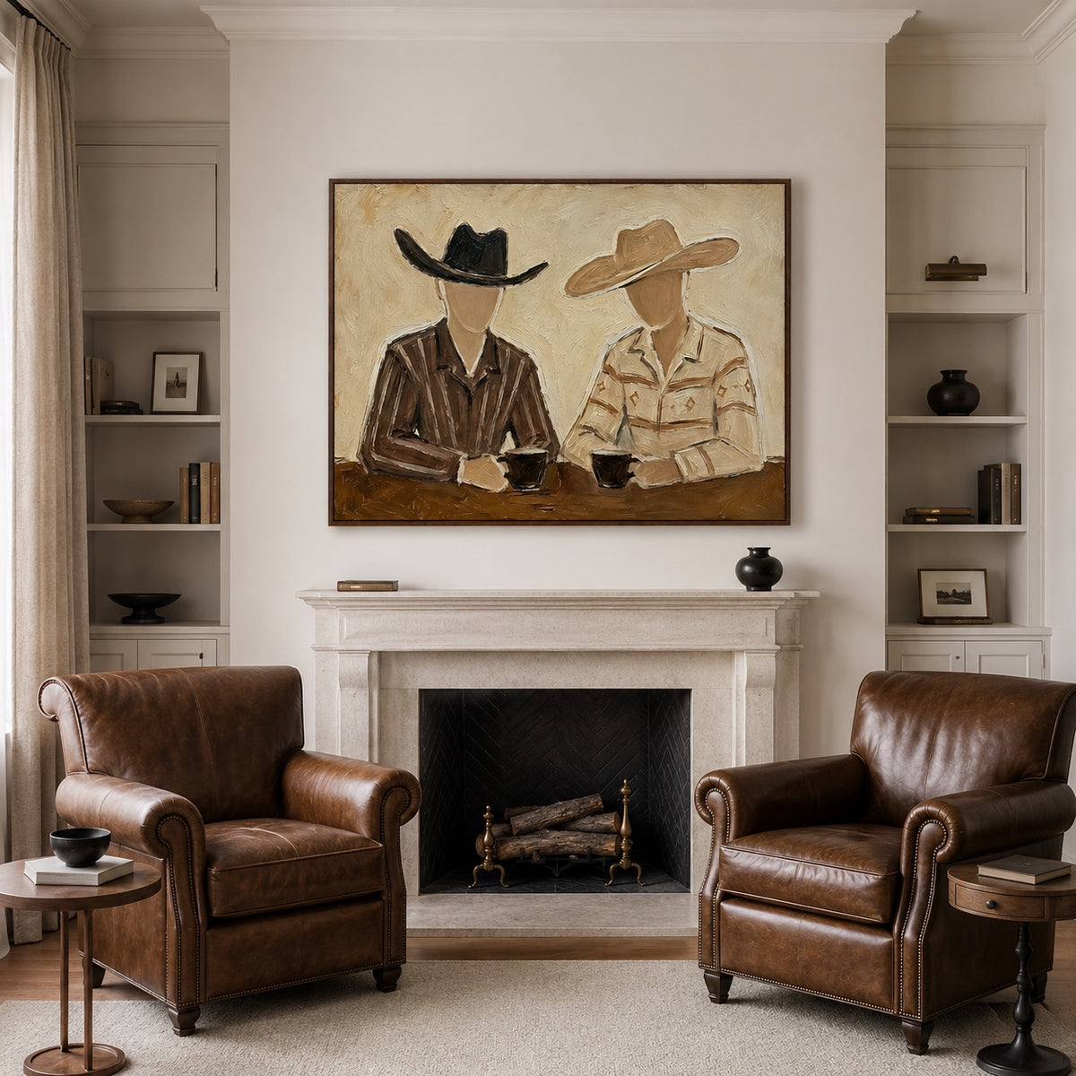Coffee Break-Cowboy Duo Oil Painting