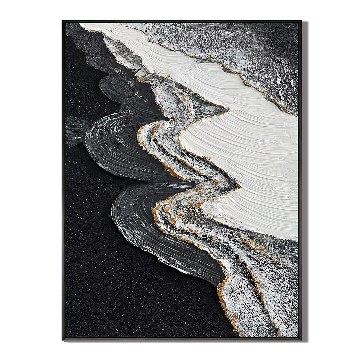 Obsidian Tide-Black Abstract Ocean Painting