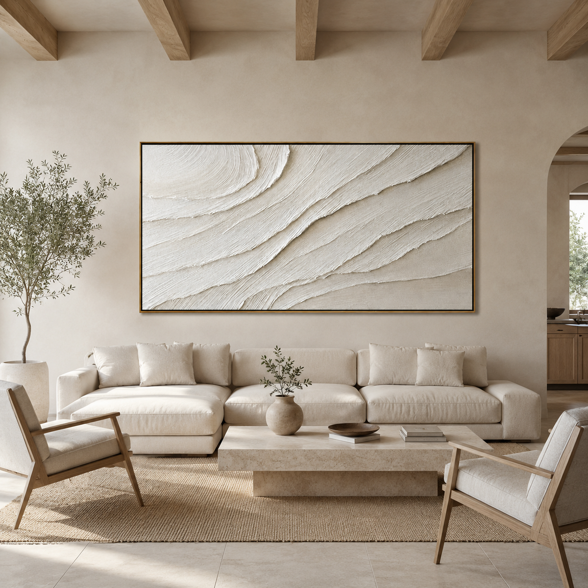 Quiet Strata-Ivory Textured Abstract Painting