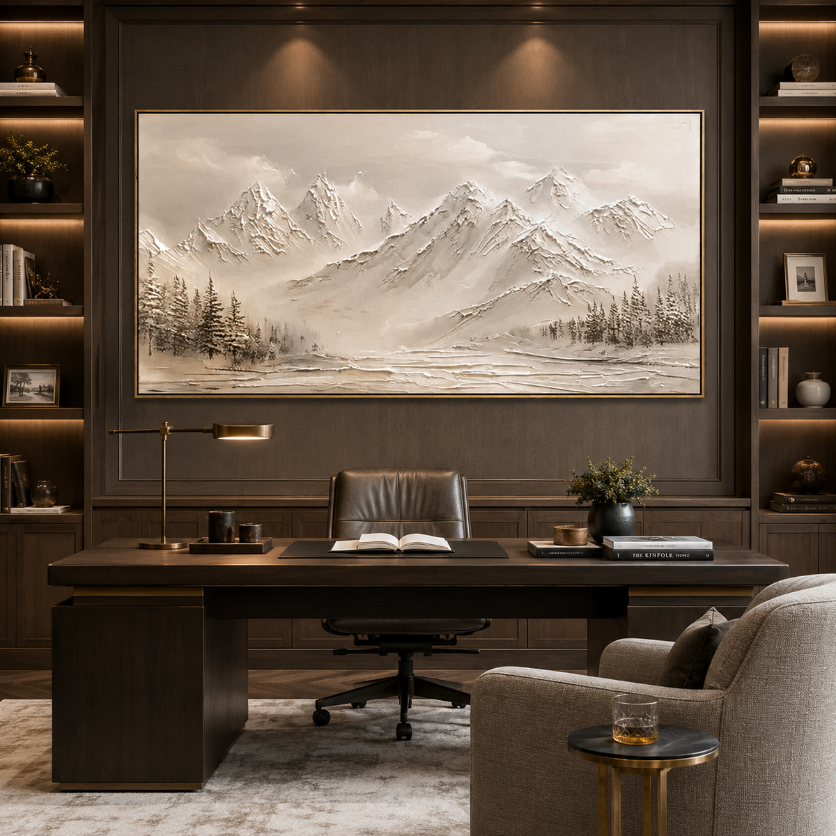 Silent Peaks-Neutral Mountain Landscape Painting