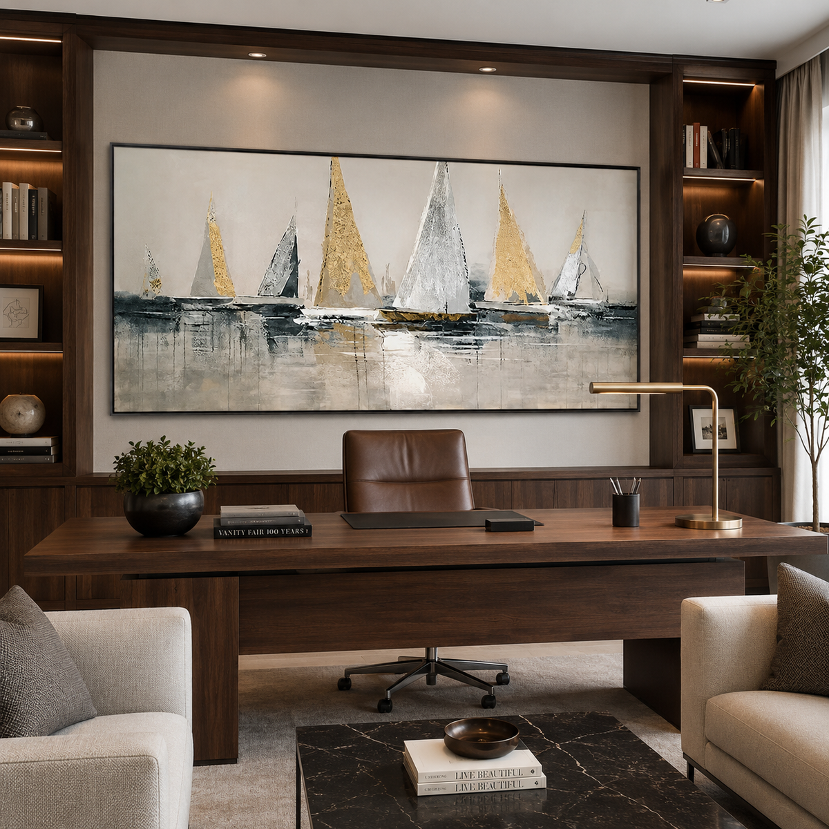 Harbor Gleam-Gold Sailboat Painting