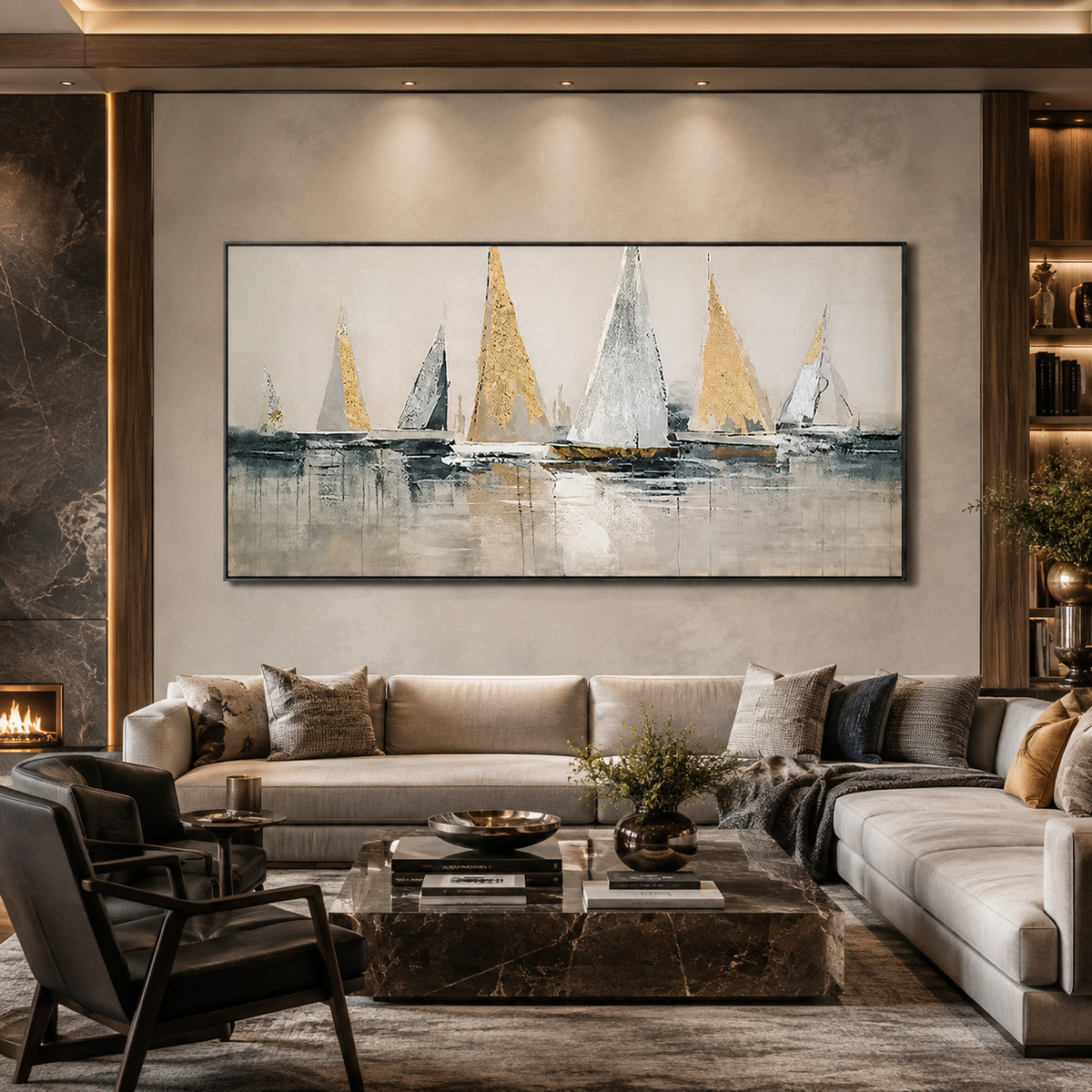 Harbor Gleam-Gold Sailboat Painting
