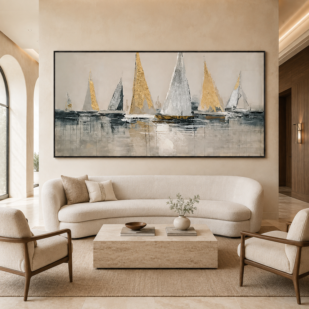Harbor Gleam-Gold Sailboat Painting