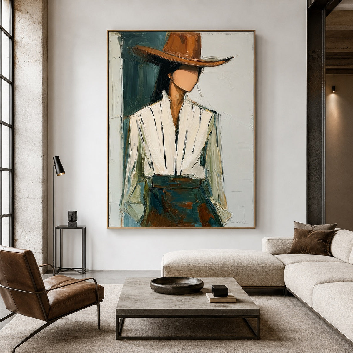Teal Tailored-Cowgirl Fashion Oil Painting
