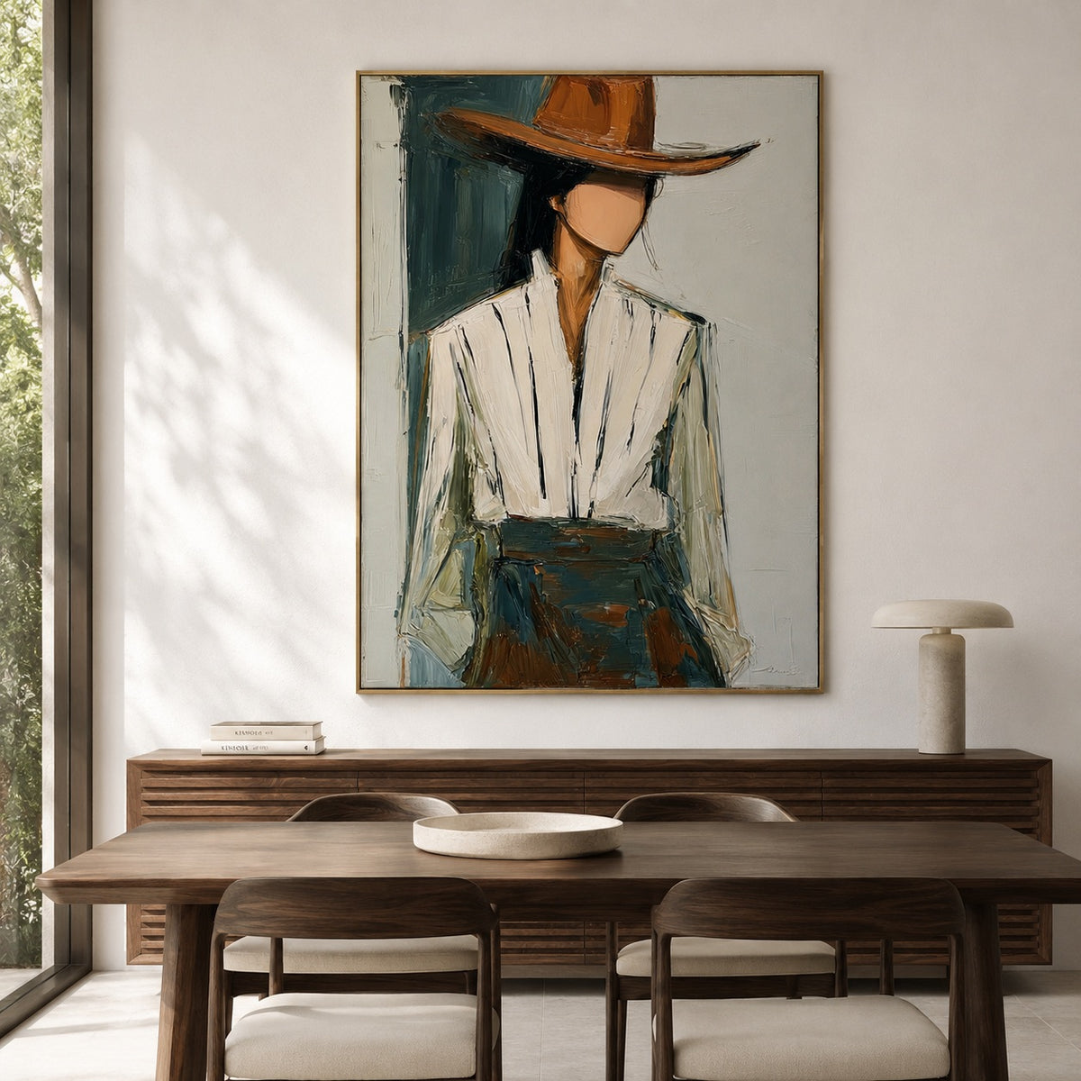 Teal Tailored-Cowgirl Fashion Oil Painting