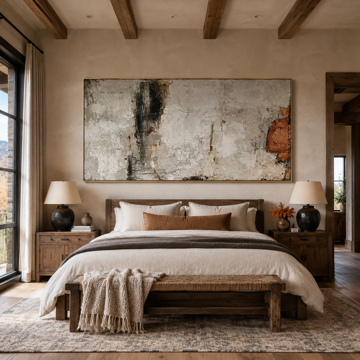 Weathered Silence-Neutral Rust Abstract Painting