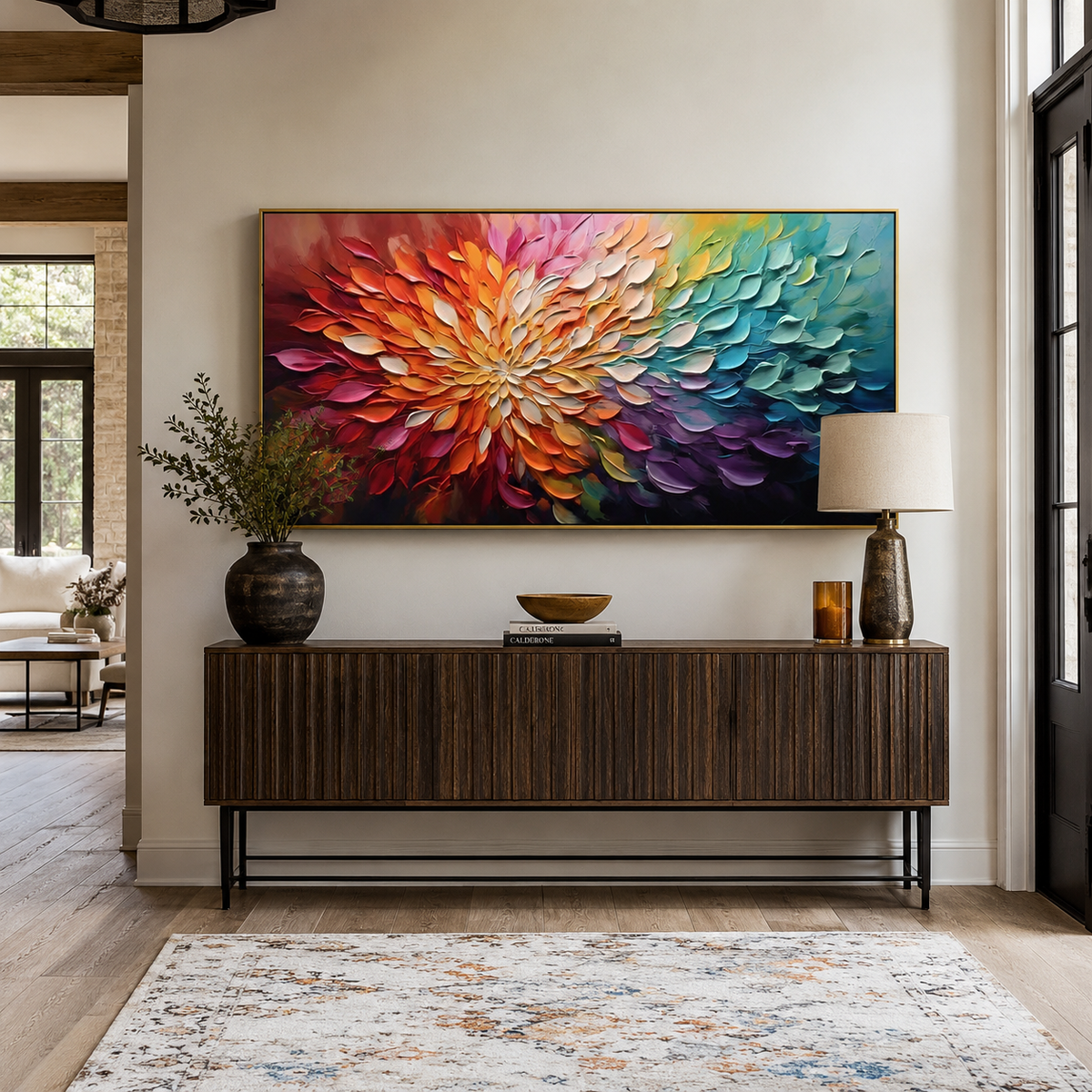 Prismatic Bloom-Colorful Impasto Flower Painting