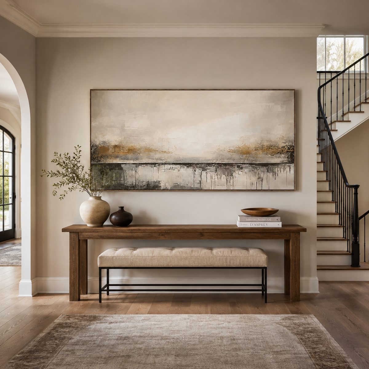 Golden Horizon-Neutral Panoramic Abstract Painting