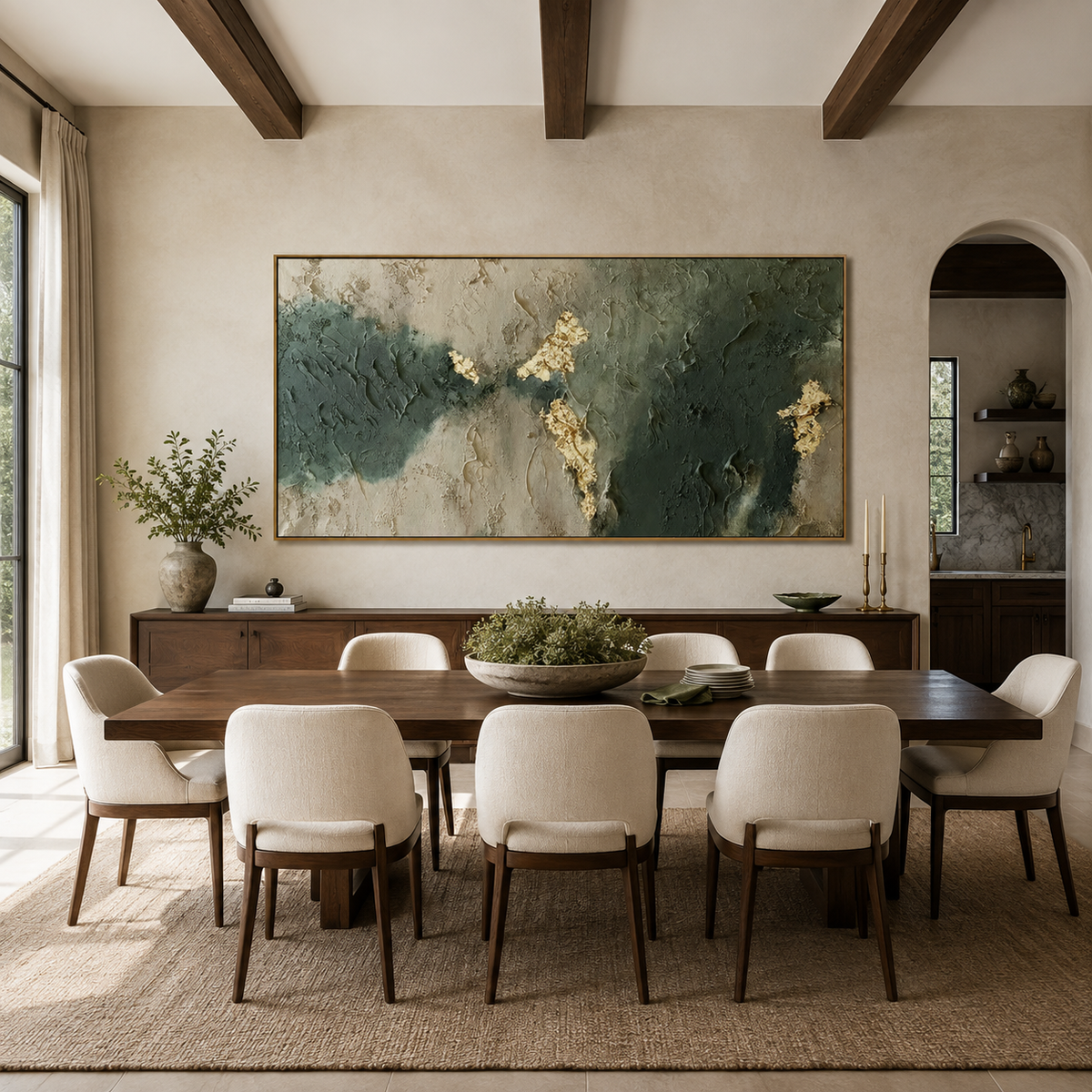 Verdant Veil-Green Gold Textured Abstract Painting