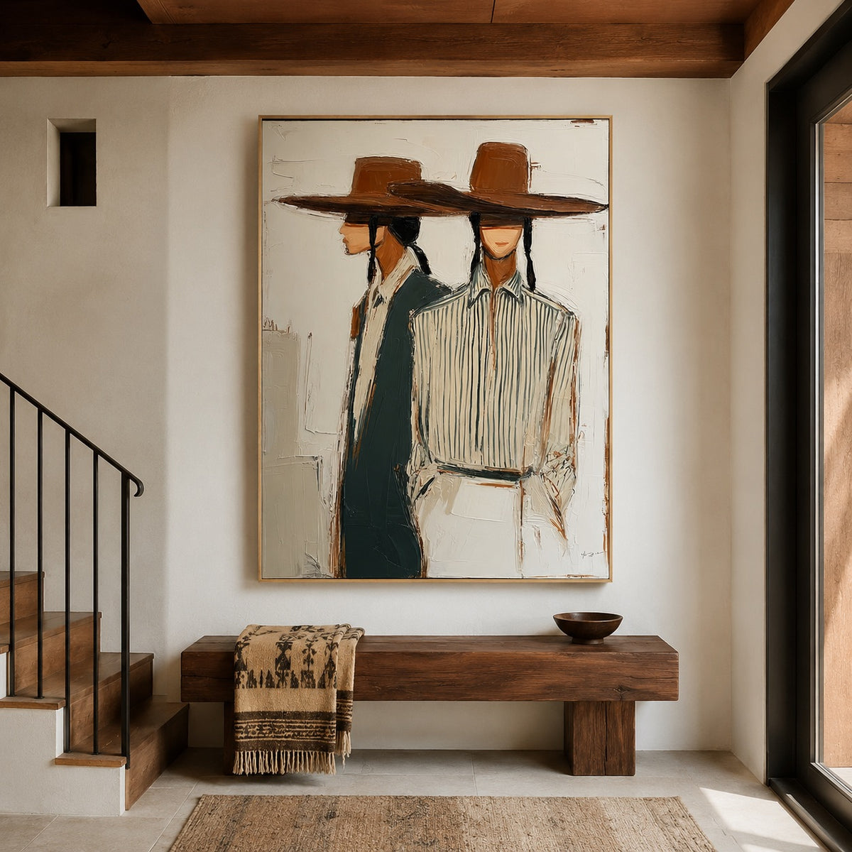 Quiet Pair-Western Cowgirl Duo Oil Painting