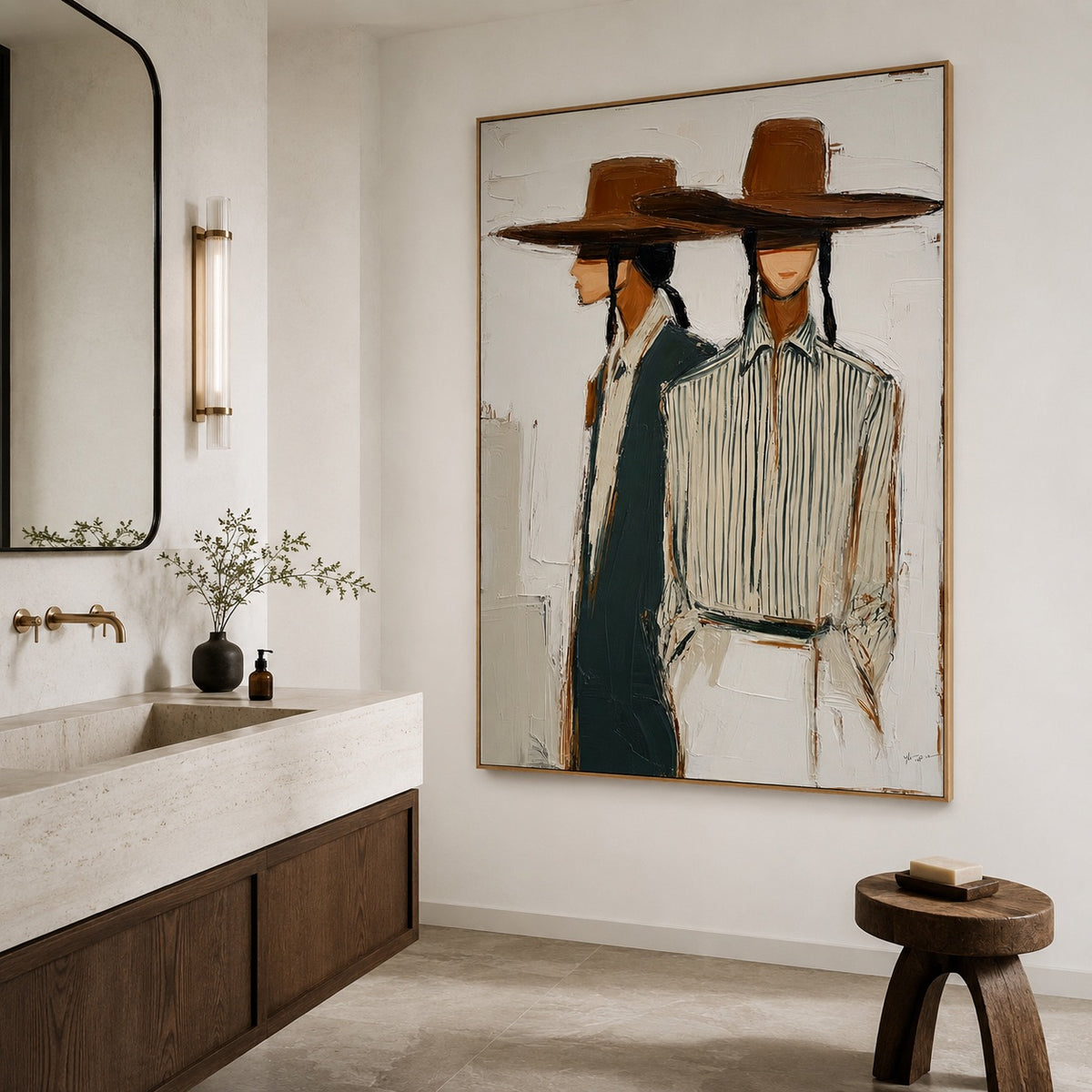 Quiet Pair-Western Cowgirl Duo Oil Painting