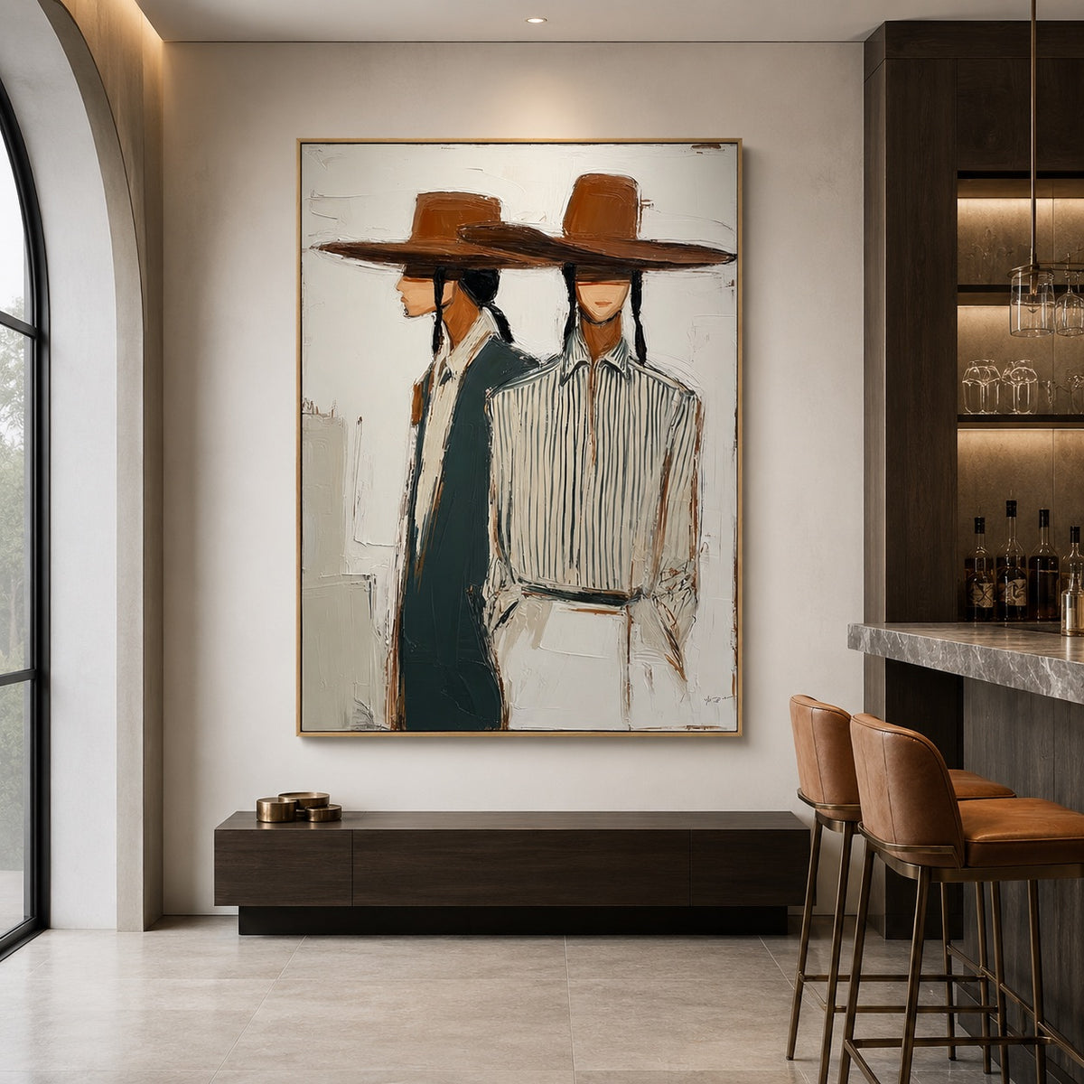 Quiet Pair-Western Cowgirl Duo Oil Painting