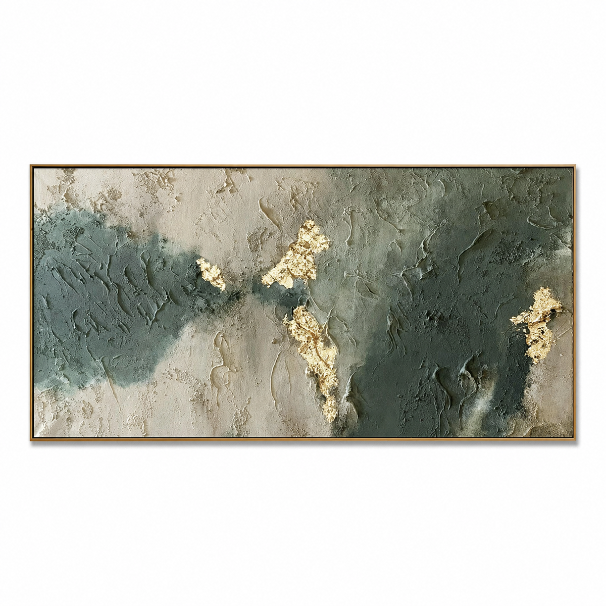 Verdant Veil-Green Gold Textured Abstract Painting
