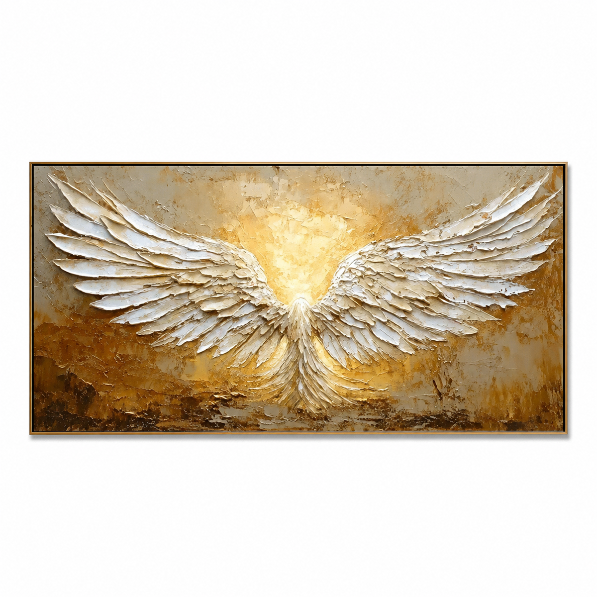 Celestial Rise-White Gold Angel Wings Painting