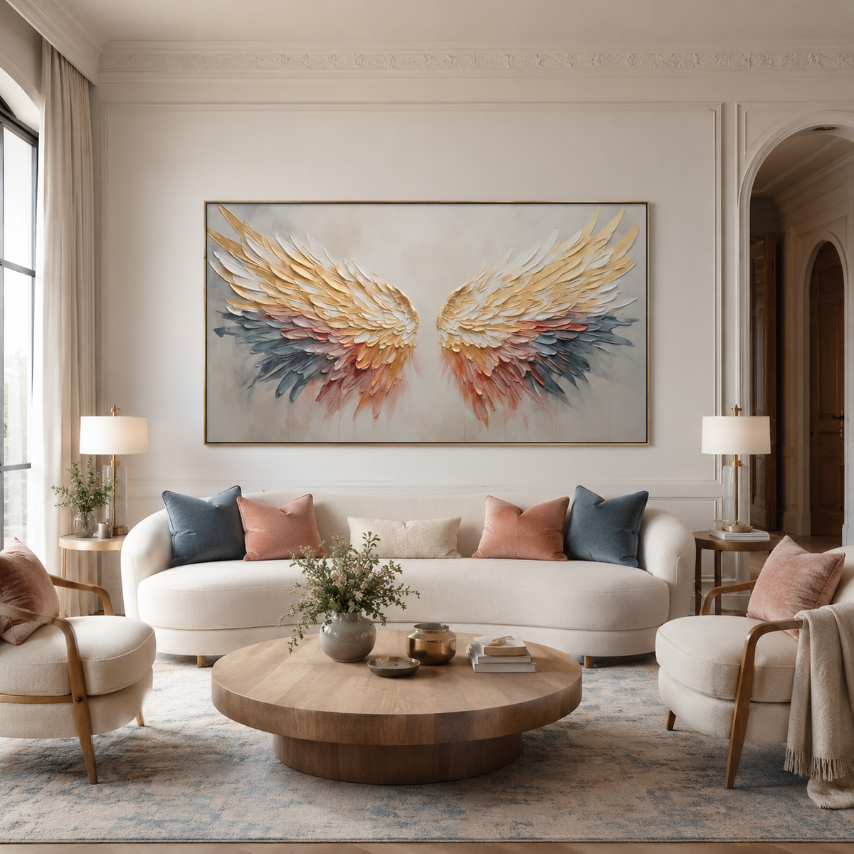 Radiant Ascension-Gold Blush Angel Wings Painting