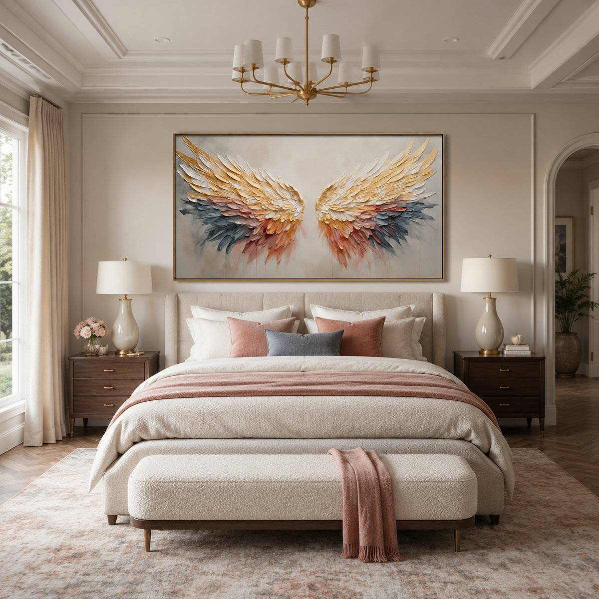 Radiant Ascension-Gold Blush Angel Wings Painting