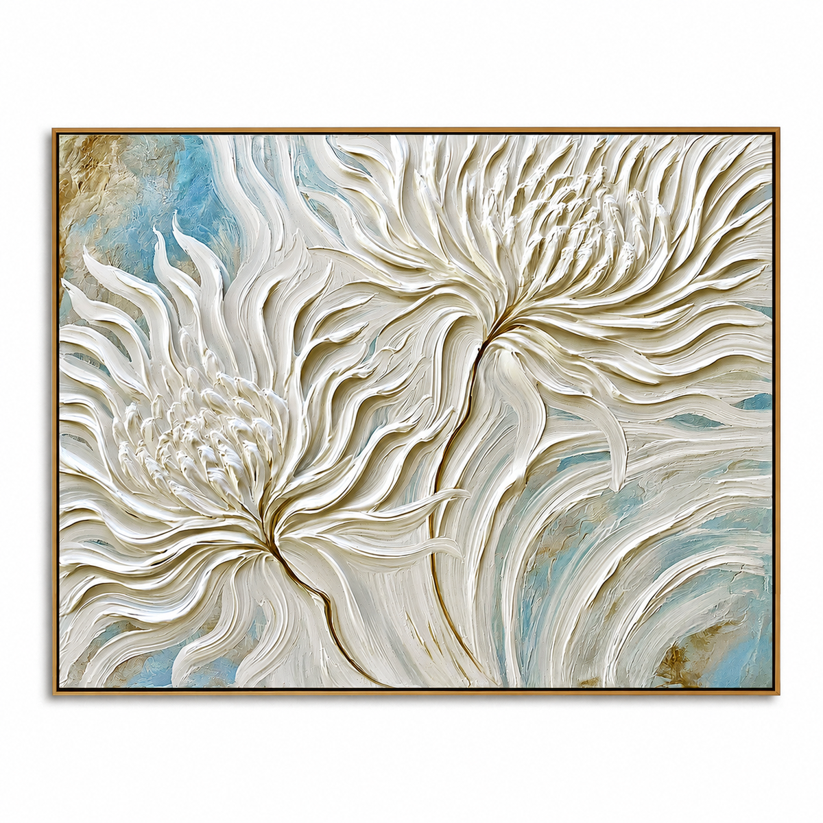 Ivory Whirl-White Chrysanthemum Impasto Painting