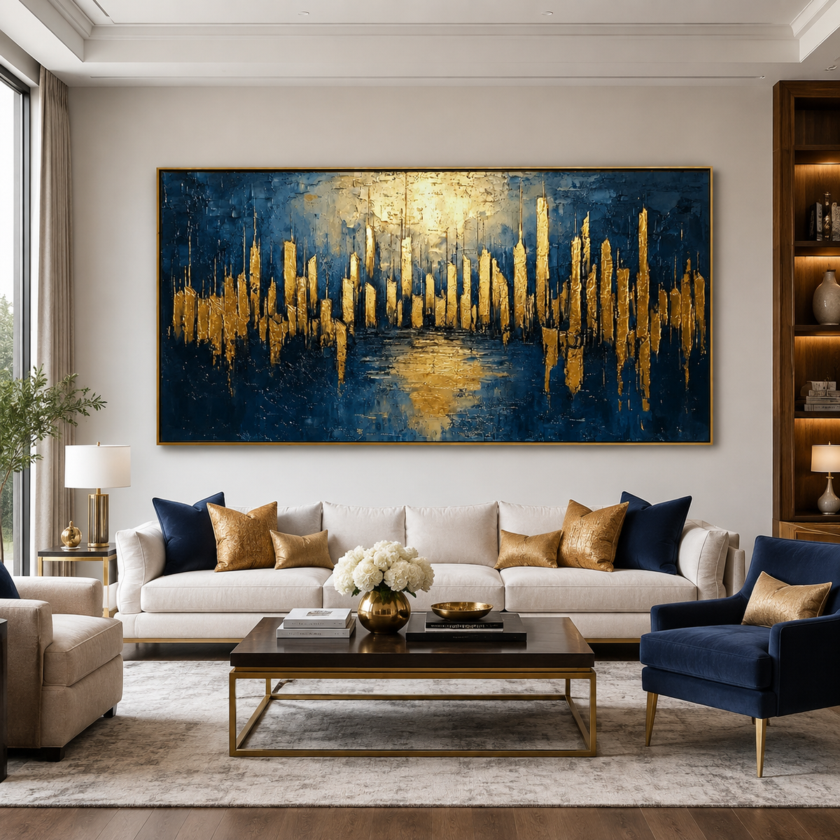 Golden Metropolis-Blue Gold Abstract Cityscape Painting