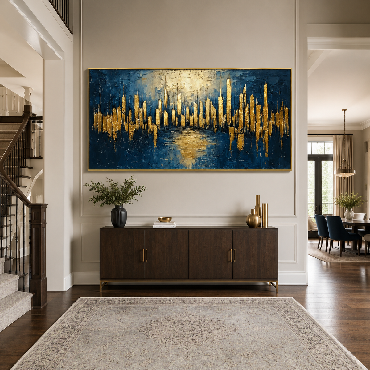 Golden Metropolis-Blue Gold Abstract Cityscape Painting