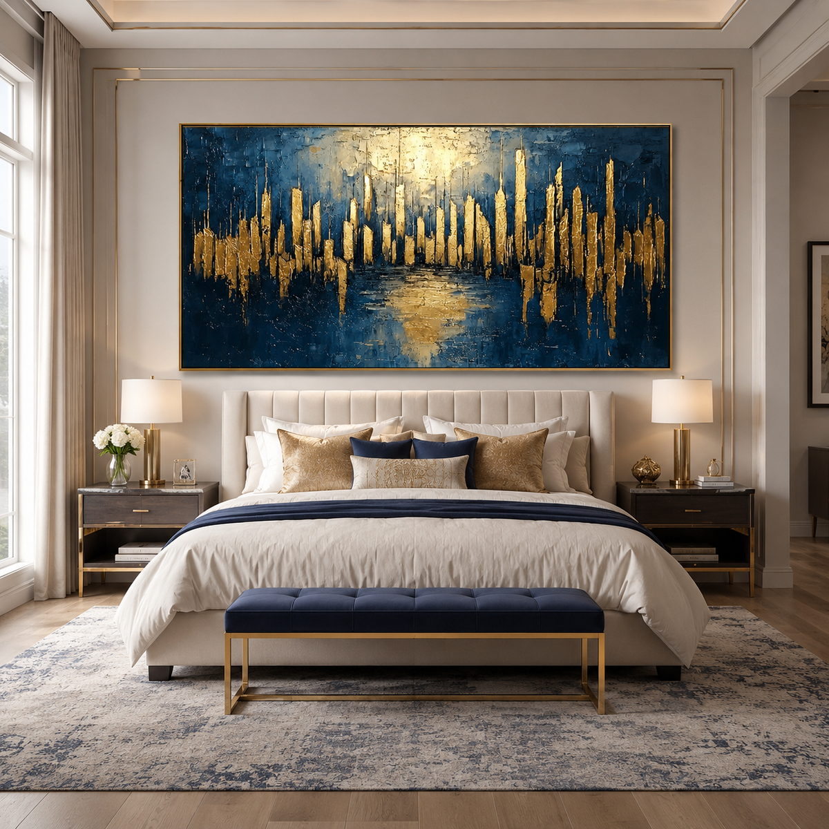 Golden Metropolis-Blue Gold Abstract Cityscape Painting
