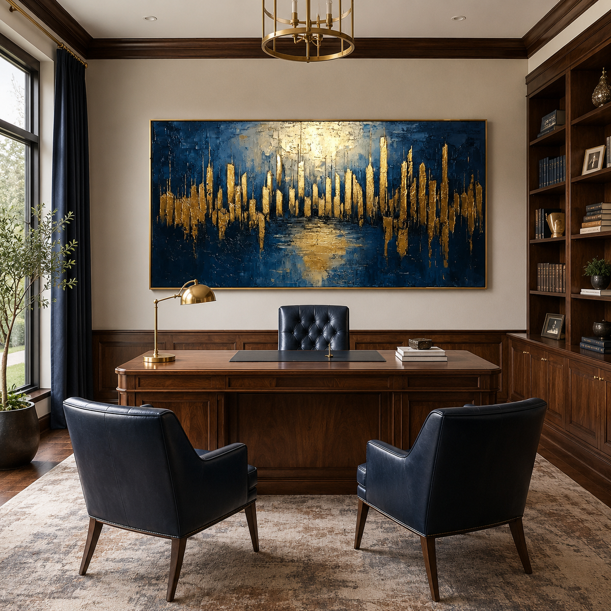 Golden Metropolis-Blue Gold Abstract Cityscape Painting