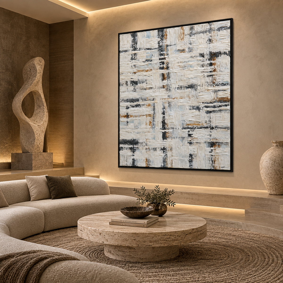 Winter Texture Harmony-Black White Abstract Textured Painting