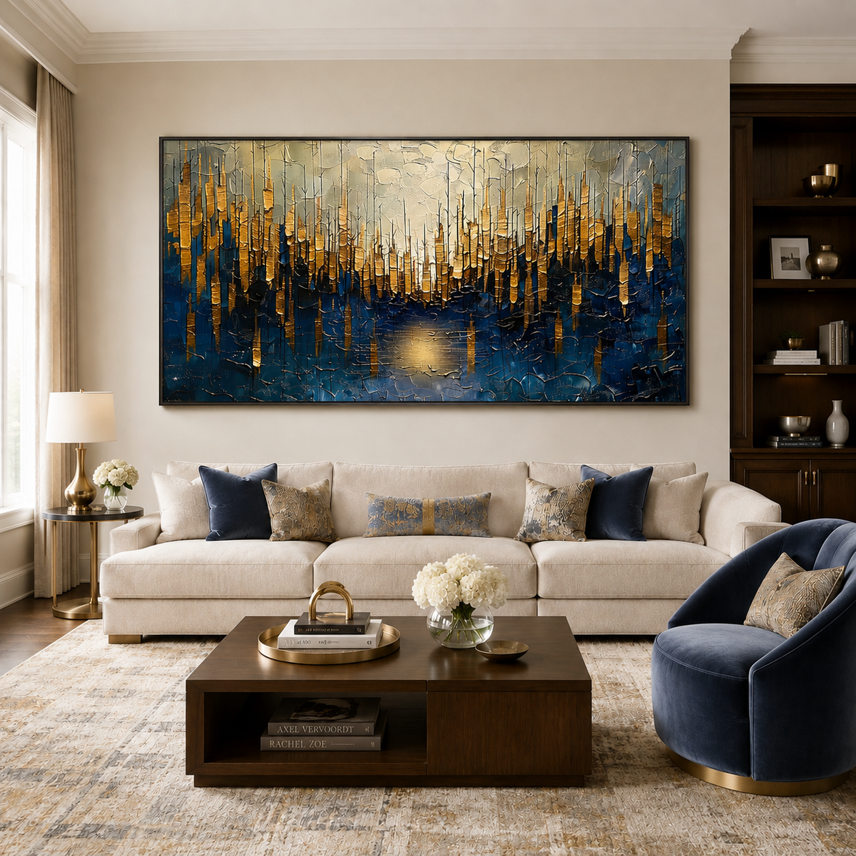 Golden Passage-Blue Gold Abstract Skyline Painting
