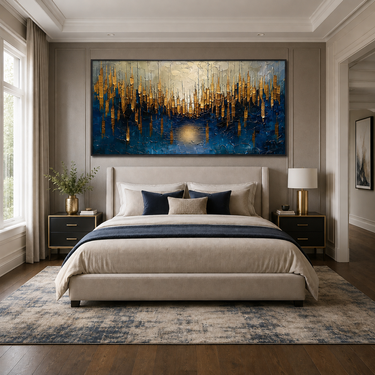 Golden Passage-Blue Gold Abstract Skyline Painting