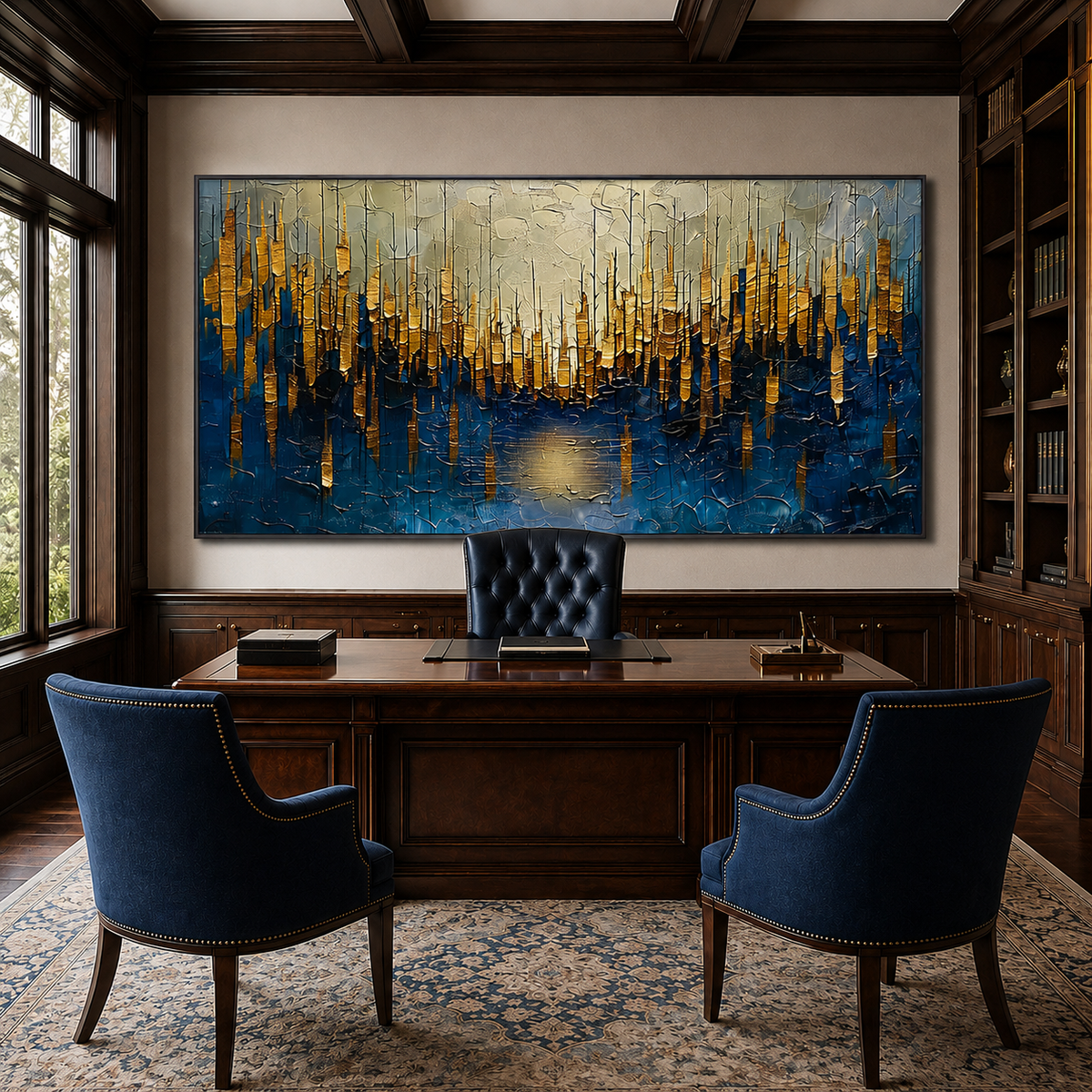 Golden Passage-Blue Gold Abstract Skyline Painting