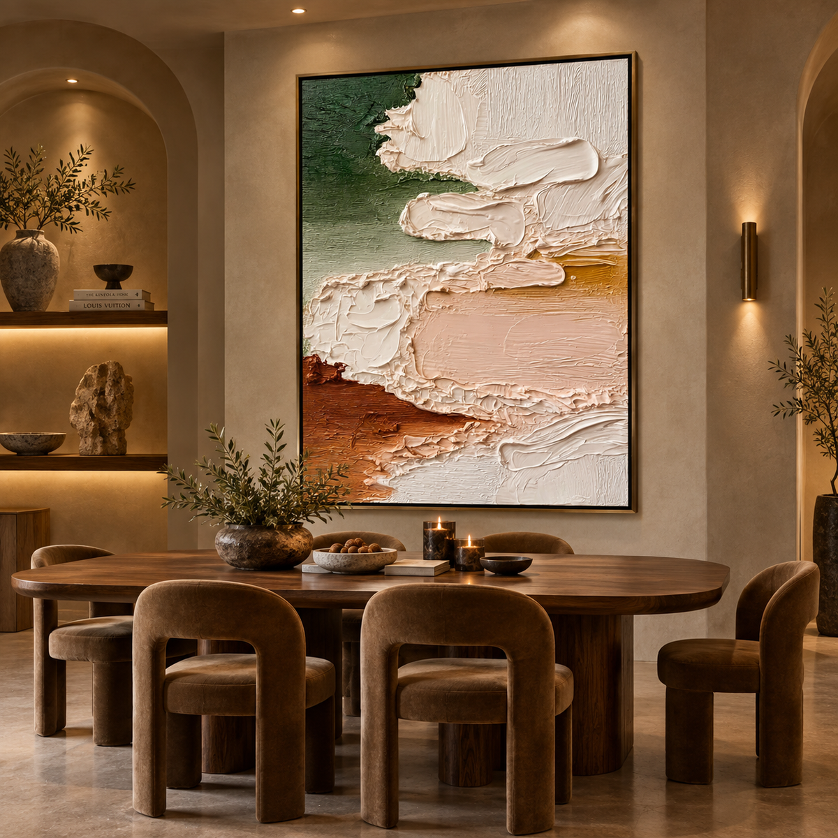 Organic Layers Harmony-Abstract Green Beige Textured Painting