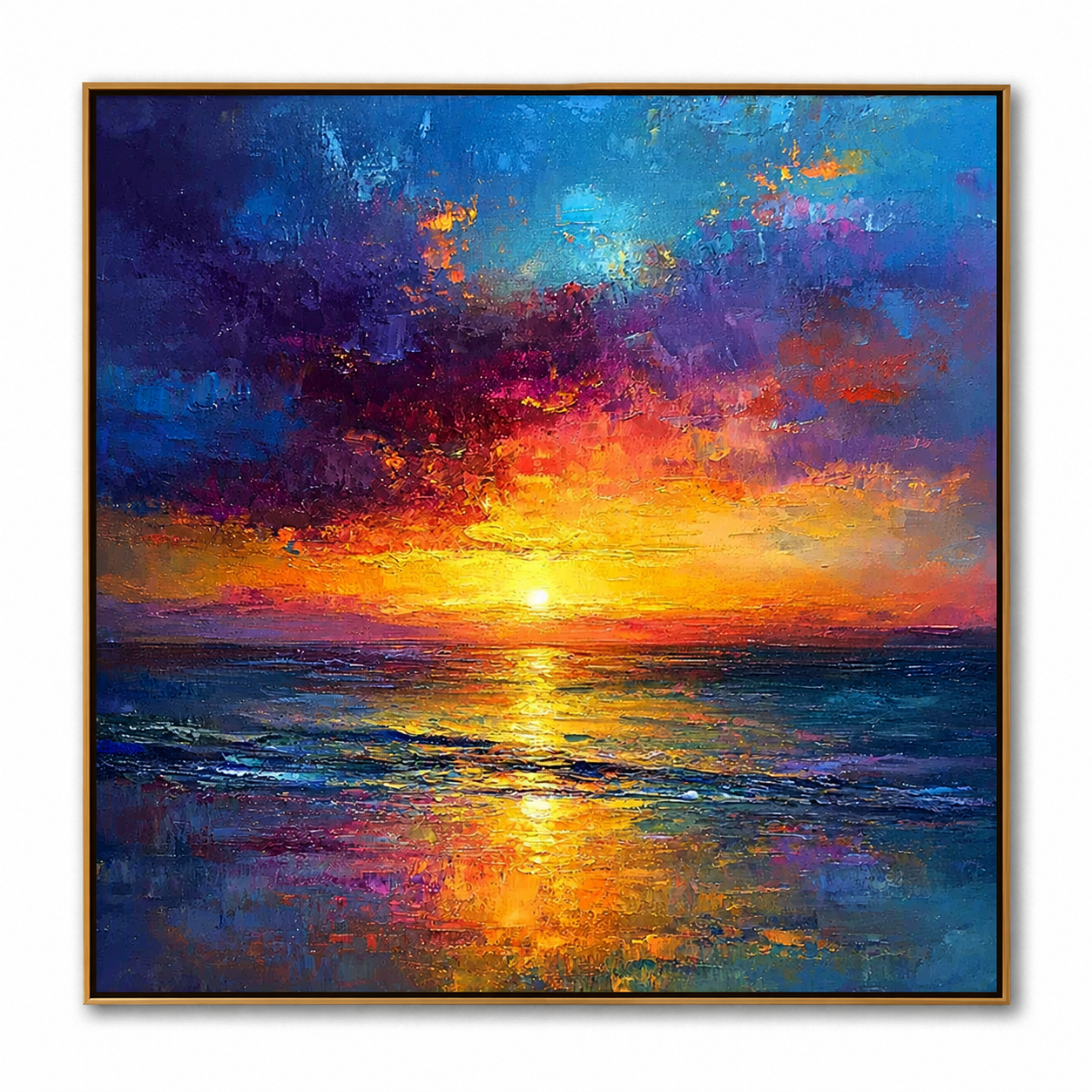 Golden Horizon-Abstract Sunset Ocean Painting