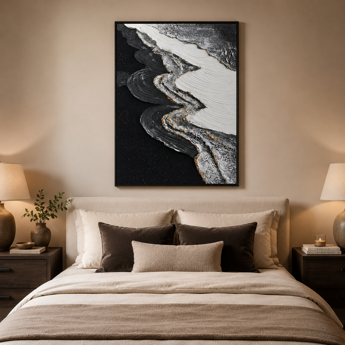 Obsidian Tide-Black Abstract Ocean Painting