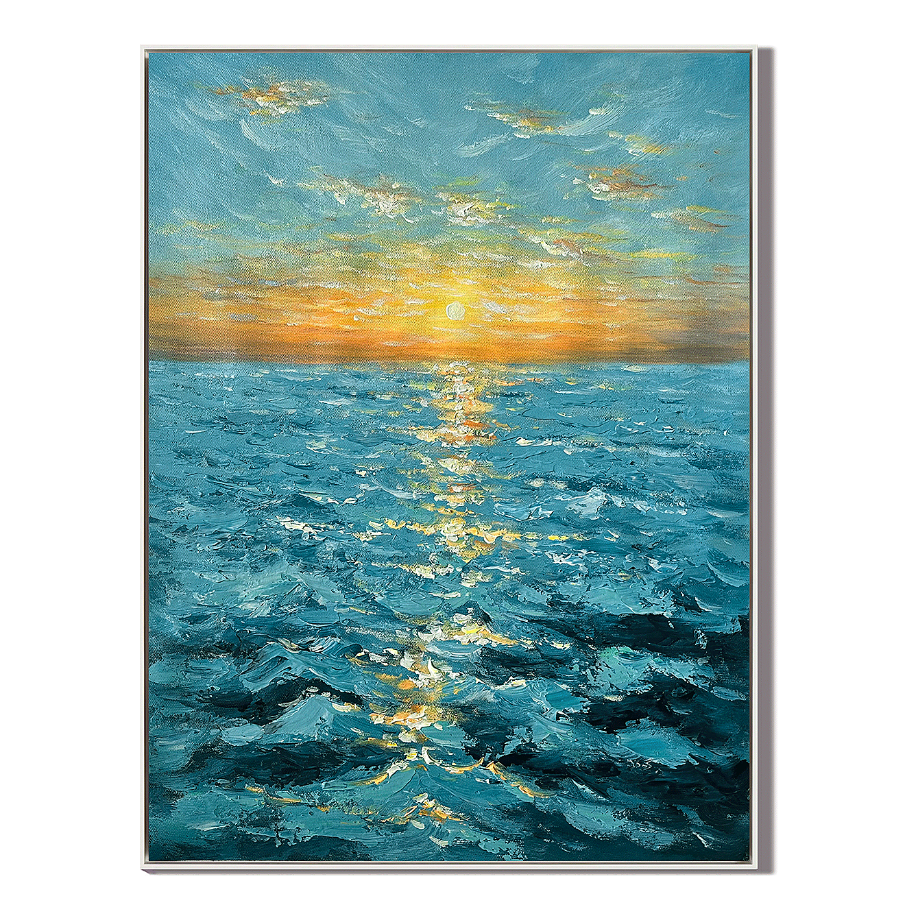 Golden Horizon-Turquoise Sunset Seascape Painting