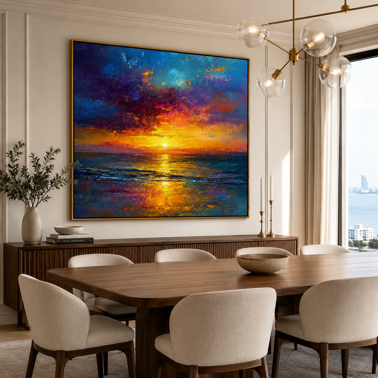 Golden Horizon-Abstract Sunset Ocean Painting