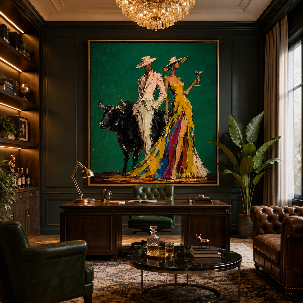 Emerald Affair-Bull and Fashion Couple Painting