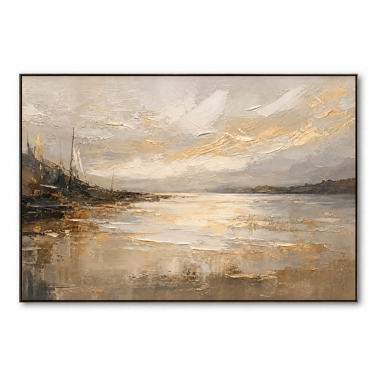 Champagne Horizon-Golden Coastal Landscape Painting
