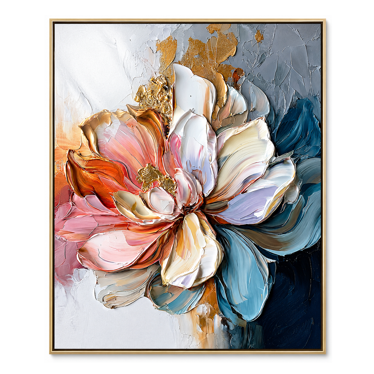 Chromatic Bloom-Teal Pink Impasto Flower Painting