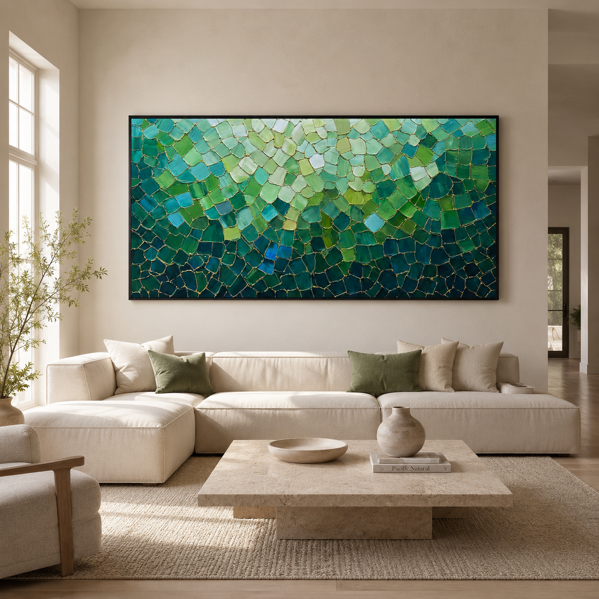Emerald Tesserae-Green Mosaic Abstract Painting