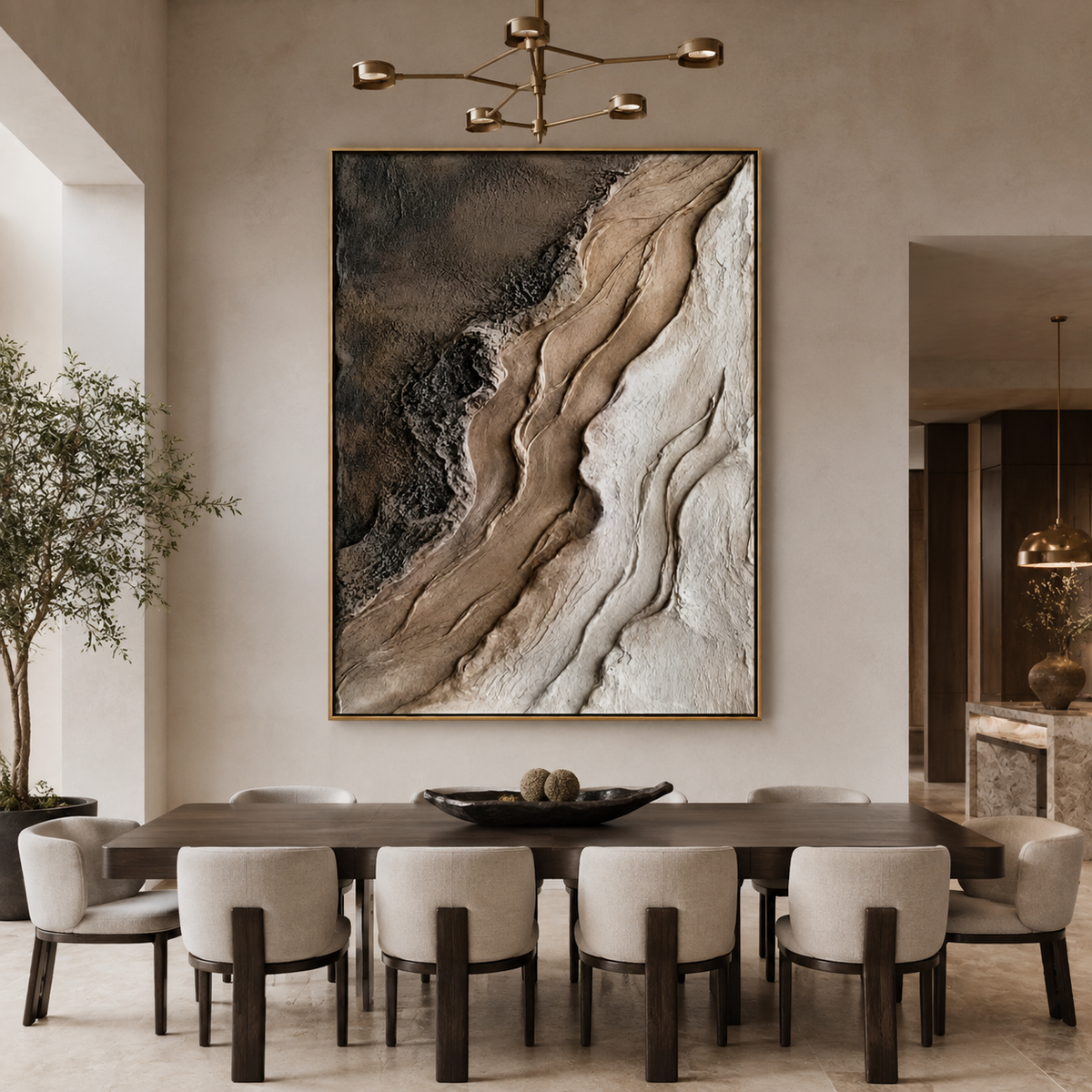 Earthen Flow-Brown White Textured Abstract Painting